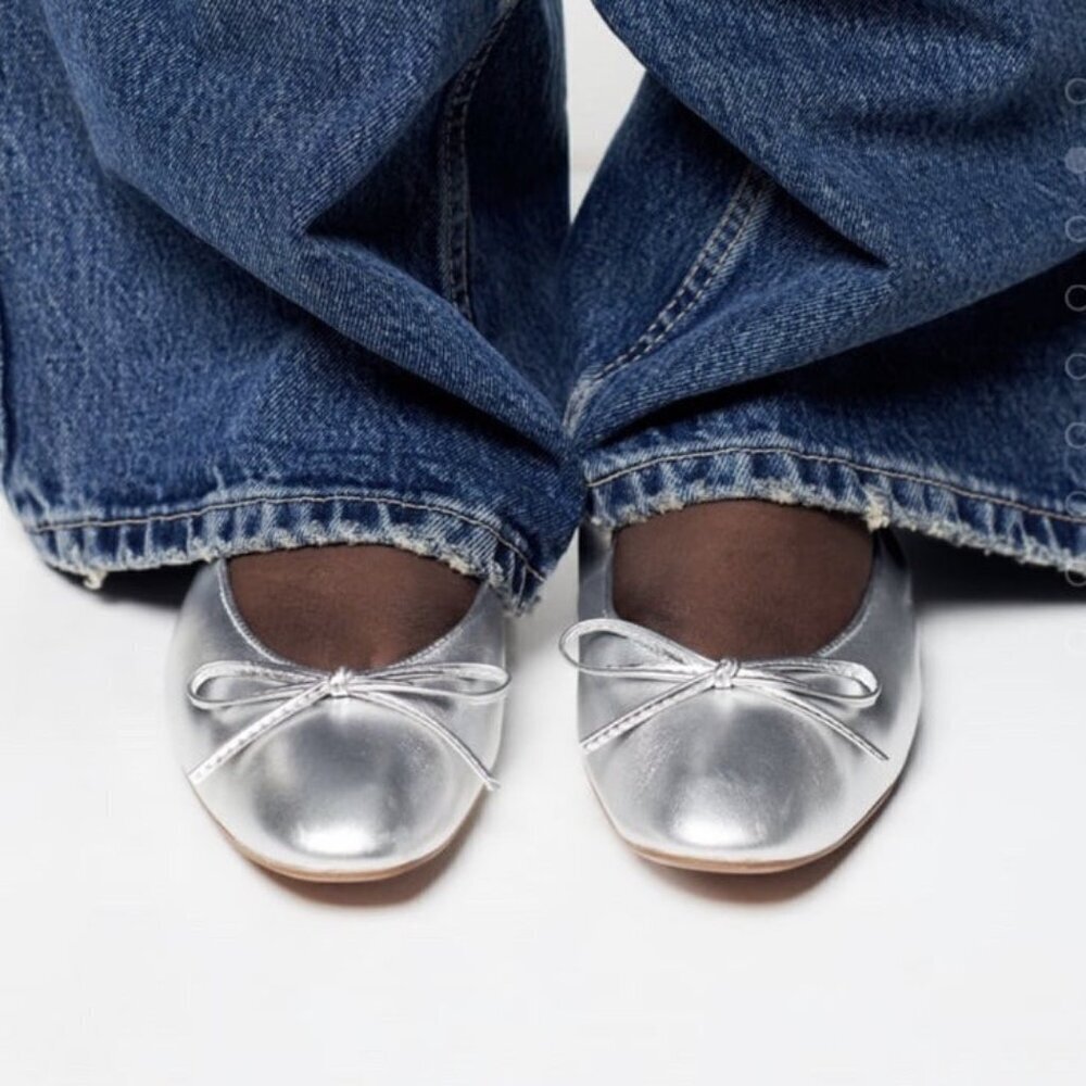 ZARA Ribbon Leather Ballerina Flats SIZE USA 7.5 EU 38 2589/110/808